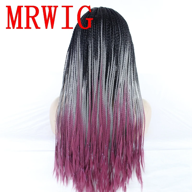 Парик MRWIG Ombre серый/фиолетовый 26 дюймов свободная часть плетеная коробка косички