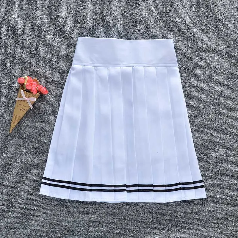 White and black Новая женская плиссированная юбка с шортами школьная форма мини-юбка Однотонная юбка с высокой талией с шортами эластичная лента - Цвет: White and black