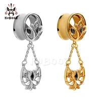wholesale price piercing stainless steel dangle ear gauges tunnels plugs lotus flower crystal fashion earring stretchers 34pcs