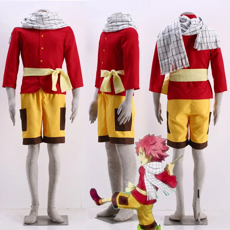 

Athemis new FAIRY TAIL Natsu Dragneel children cosplay costume coat scarf belt custom size cosplay costume for halloween