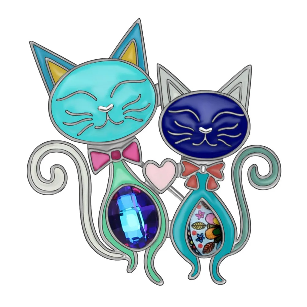 Bonsny Statement Alloy Enamel Cute Double Cat Brooches Clothes Scarf Pin Fashion Animal Pet Jewelry For Women Girls Gift Bijoux | Украшения