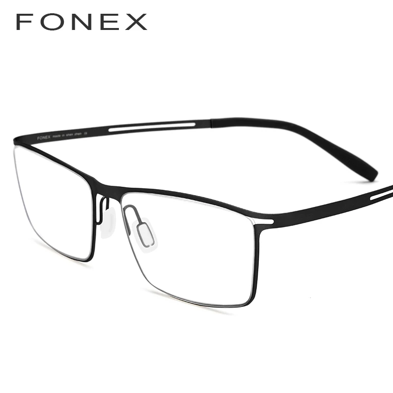 FONEX B титановая оправа для очков, мужские полуоправы, очки по рецепту, ультралегкие очки для близорукости, оптическая оправа, Безвинтовые очки 874 - Цвет оправы: Черный