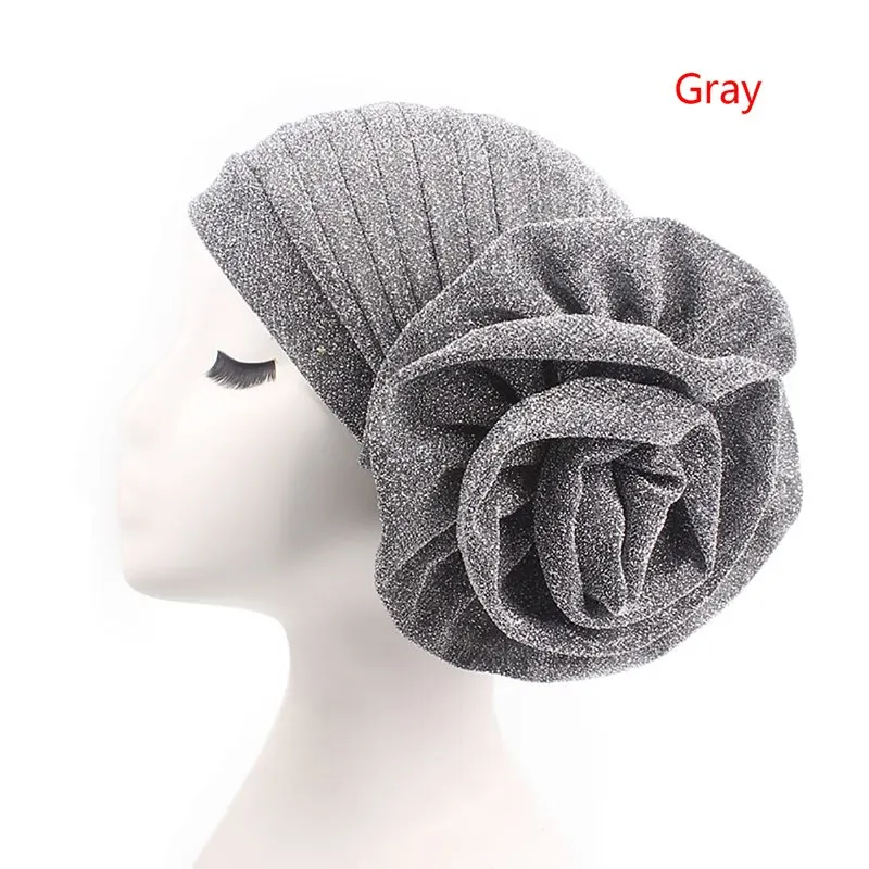 

Elegant Sparkly Flower Muslim Hat Ladies Caps Shiny Shimmer Glitter Turban Hats Hijab Cap For Women Bandana