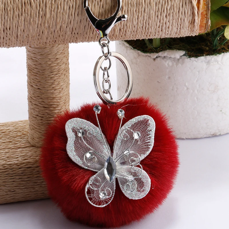 Креативный брелок с бабочкой и помпоном плюшевый шар автомобильный для женщин