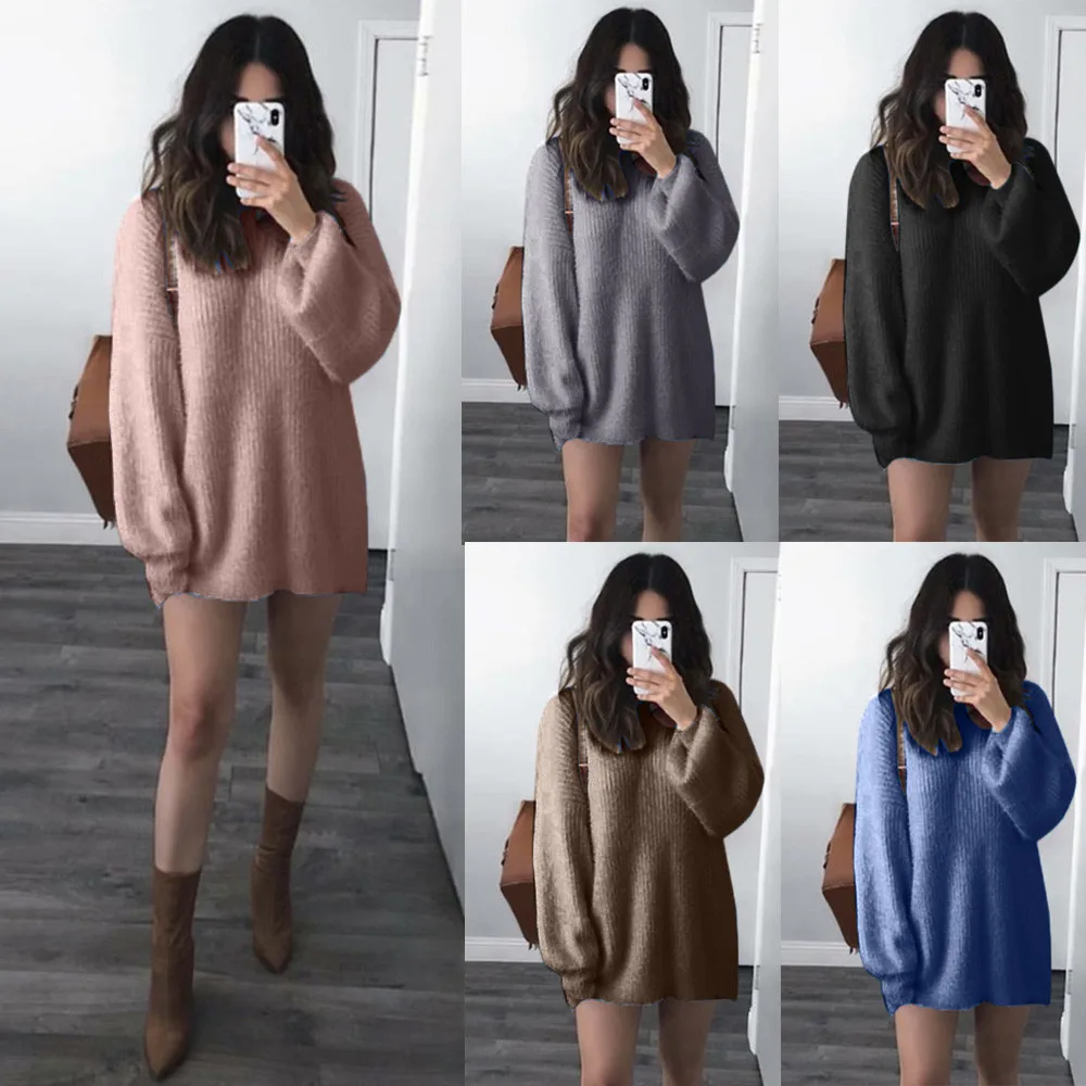 JAYCOSIN Hot Fashion Design Women Solid O-Neck Loose Knitted Warm Long Latern Sleeve Sweater Blouse High Quality Sweaters New | Водолазки