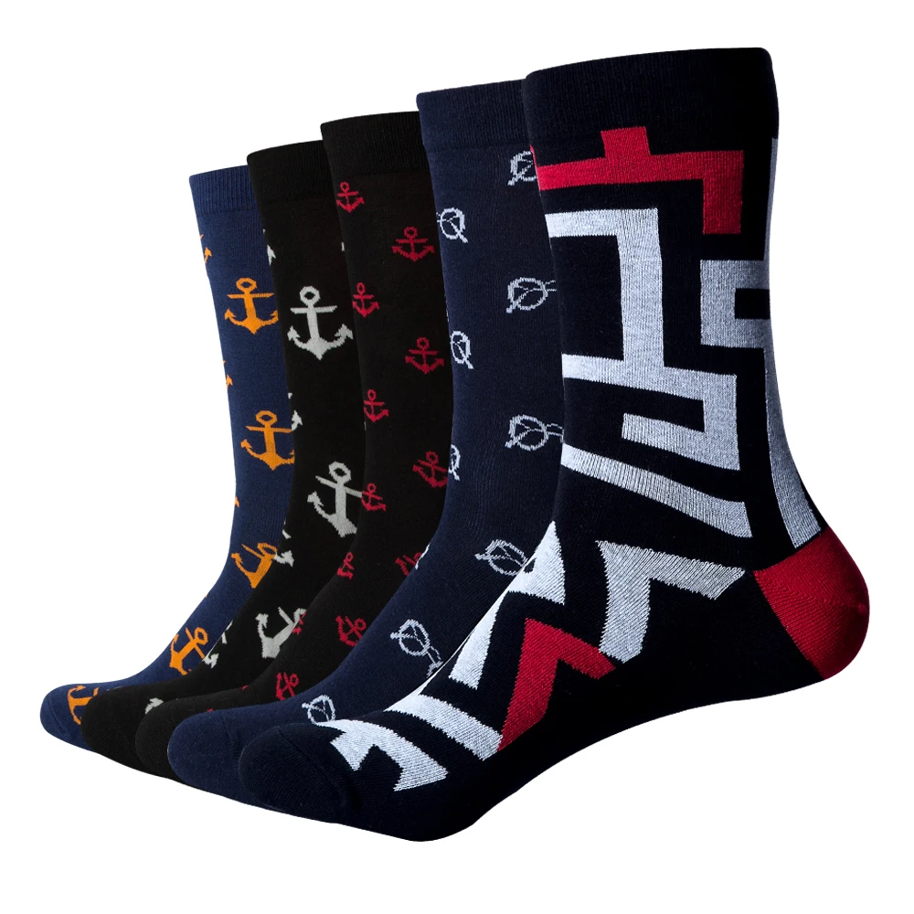 Match-Up  Men's Combed Cotton  Socks Funny Casual Crew Dress Party Socks Novelty Mixed Color(10 Pairs/lot)