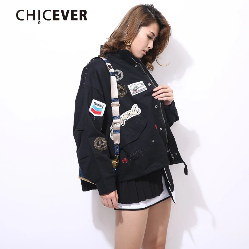CHICEVER осеннее пальто для женщин ветровка с вышивкой и длинным рукавом Свободное