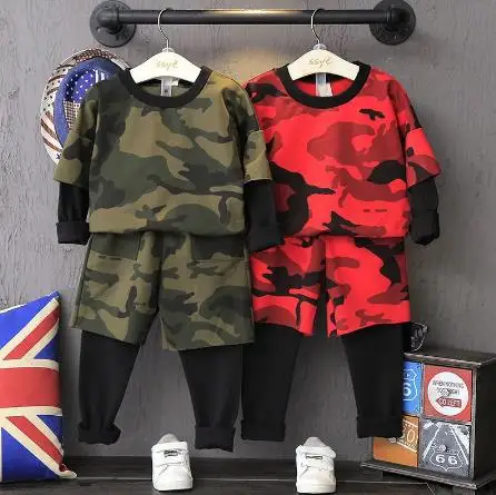 

Spring Autumn New Children Clothing Set Baby Boy Kids long Sleeve Fake 2 camouflage t-shirts and pants 2pc 2-6years