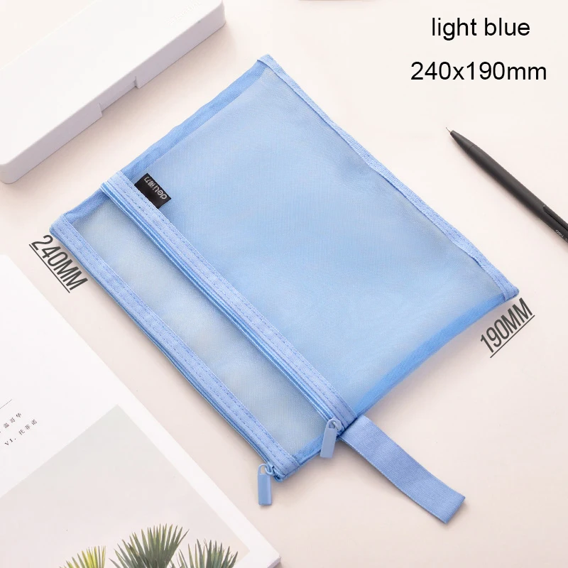 small light blue A4 A5 двойной карман Футляр чехол из нейлоновой сетки документный файл мешок с застежкой-молнией больших Ёмкость, хранилище, сумочка, школьные канцелярские принадлежности 1 шт - Цвет: small light blue