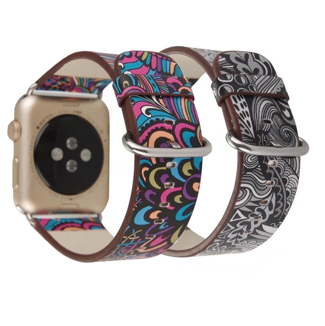 Национальный цветной дизайн ремешок для Apple Watch кожаный 38 мм 42 40 44 iwatch серии 4 3 2 1