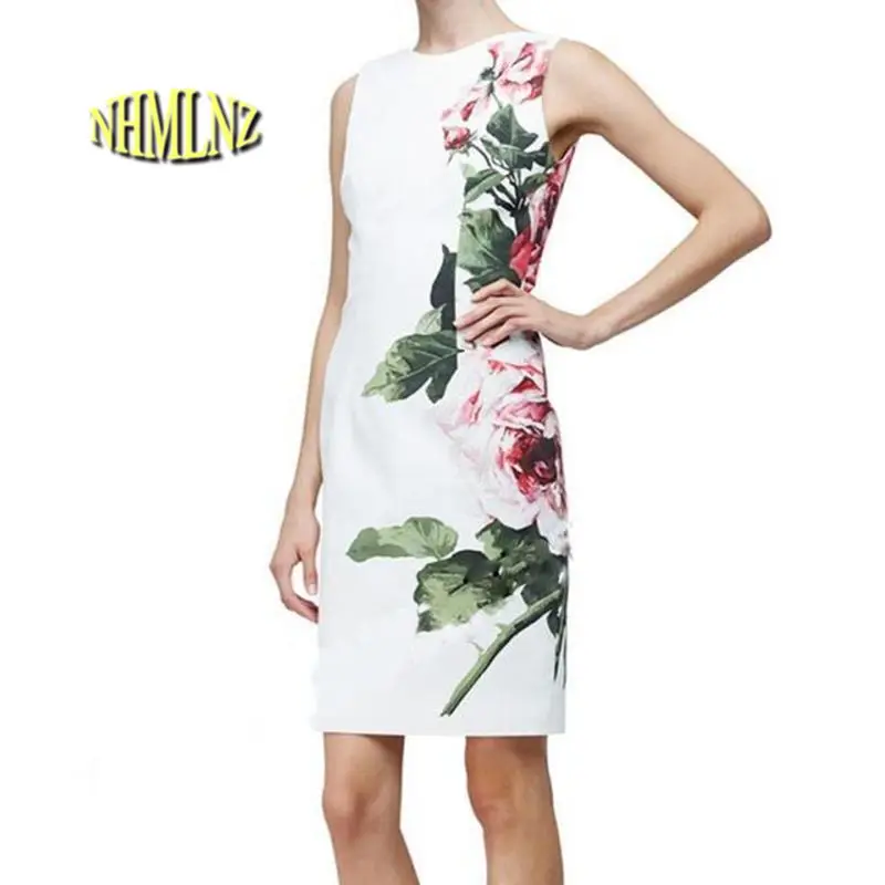 2020 летнее Новое модное женское платье с цветочным принтом без рукавов круглым
