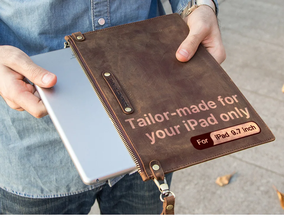 For iPad 9.7 inch 5 6 Air 1 2 Retro Cowhide Leather Case Cover For iPad Pro 9.7 Tablet Liner Sleeve Pouch Zipper Bag