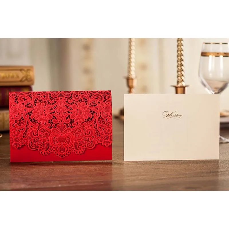 100 шт./лот лазерная резка свадебные пригласительные карты с тиснением цветочные