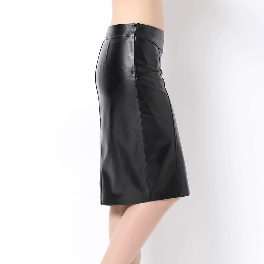 Ol Стильная черная юбка из натуральной кожи Женская облегающая карандаш длиной до