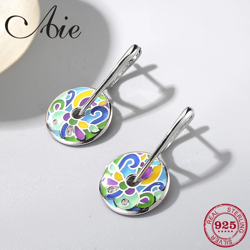 2018 Fashion gift 925 Sterling Silver round shape sparkling CZ Colourful Enamel fine Dangle Earrings Party Jewelry | Украшения и