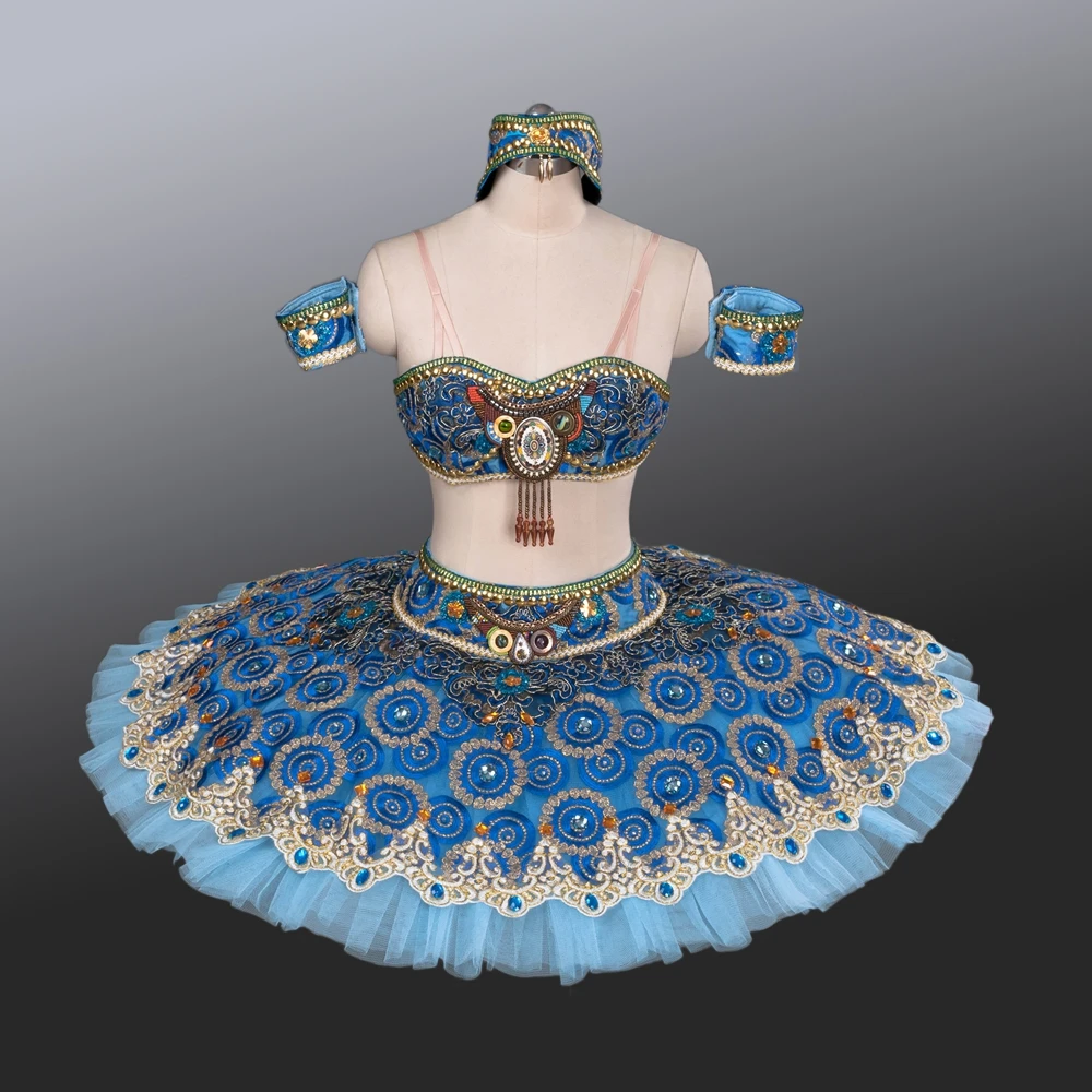 

Балетные костюмы из двух предметов, юбка-пачка синего цвета в арабском стиле для девочек, платье-пачка с синими птицами для балерины