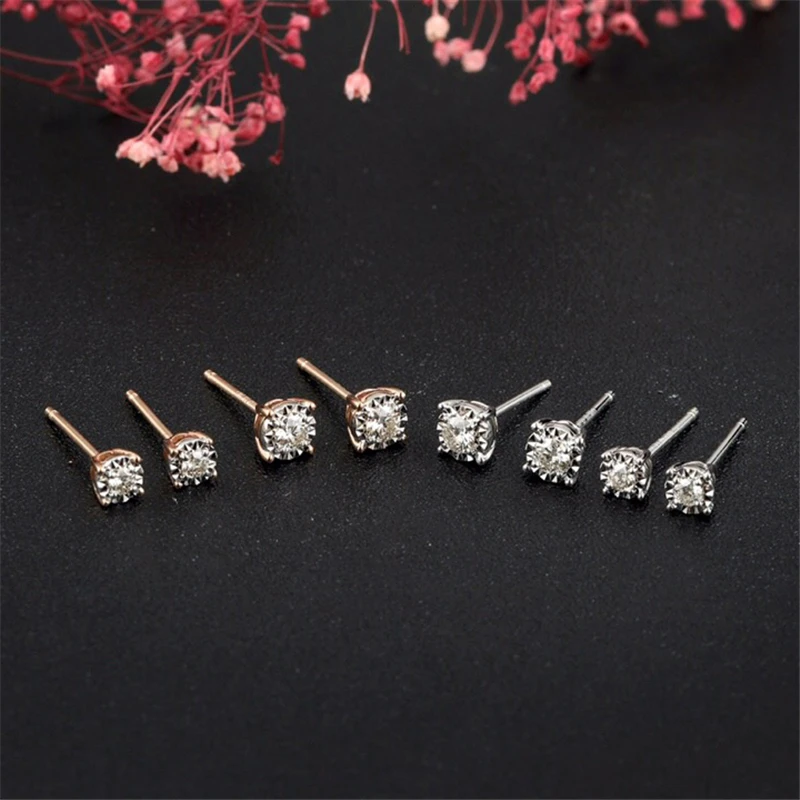 

Aazuo 100% 18K White Gold Real Diamonds Fashion Geometric Triangle Round Stud Earrings gifted for Women Wedding Party Au750