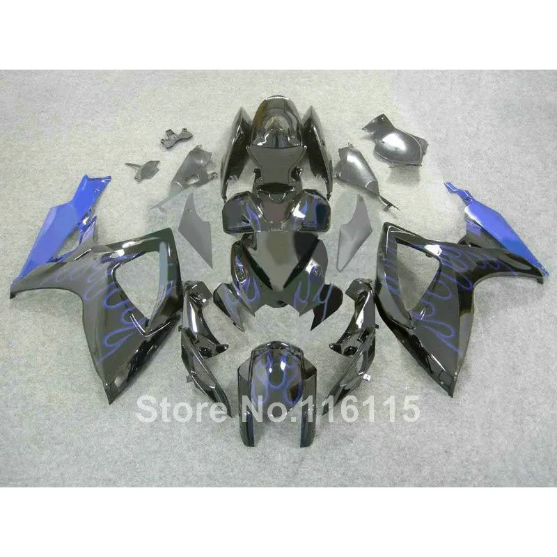 Полный обтекатель комплект для Suzuki GSX-R 600 750 K6 K7 2006 2007 синий пламя черный обтекатели установить GSX-R600 GSX-R750 06 07 S4-4