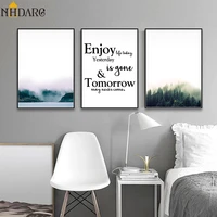 nordic fog mountain landscape enjoy quote canvas art print painting poster forest wall pictures for home decoration wall decor