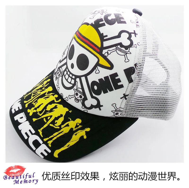 

Anime Casual White Color Cap of One Piece Luffy's skull Summer Mesh Hat for Outdoor Activities