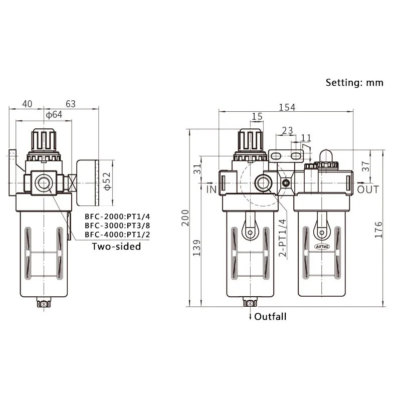 

BFC4000 Air Source Treatment Filter Regulator Lubricator Combination