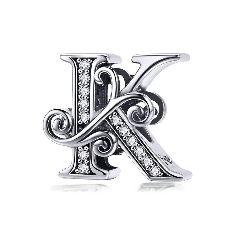 K WOSTU, 925 пробы, серебро A-Z, 26 букв, ослепительные бусины, подходят к оригинальному браслету, подвеска, браслет для женщин, ювелирные изделия CTC030 - Цвет: K