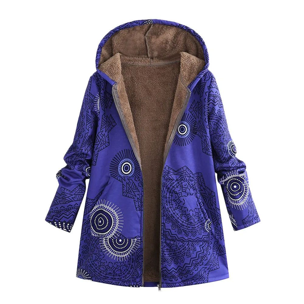 Женская зимняя теплая верхняя одежда с капюшоном и принтом карманы Винтаж объемные пальто повседневная куртка с капюшоном, верхняя одежда для девочек, топы для девочек с карманами женский