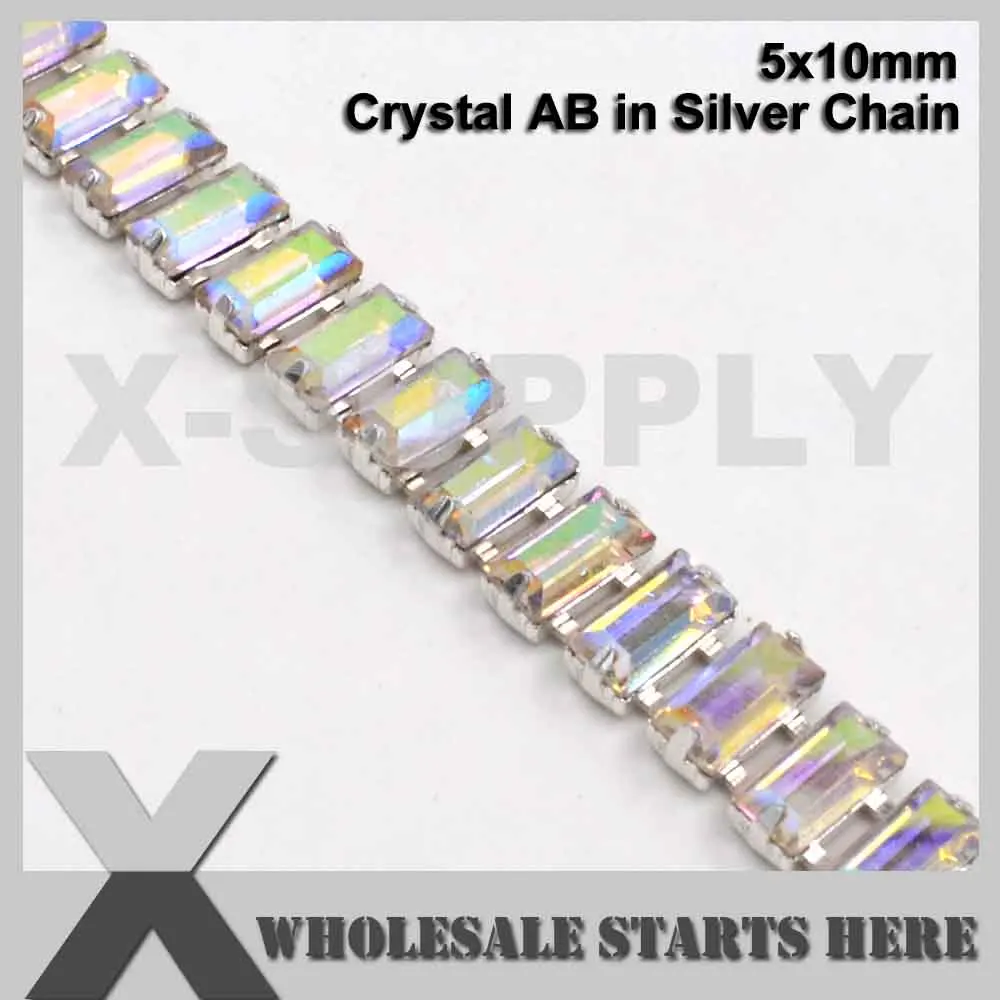 Crystal AB 5x10 мм багет(прямоугольник) Кубок из горного хрусталя цепь для одежды, обуви, ювелирных изделий, домашних животных, шляпы/два разъема/5 ярдов/партия - Цвет: Crystal AB
