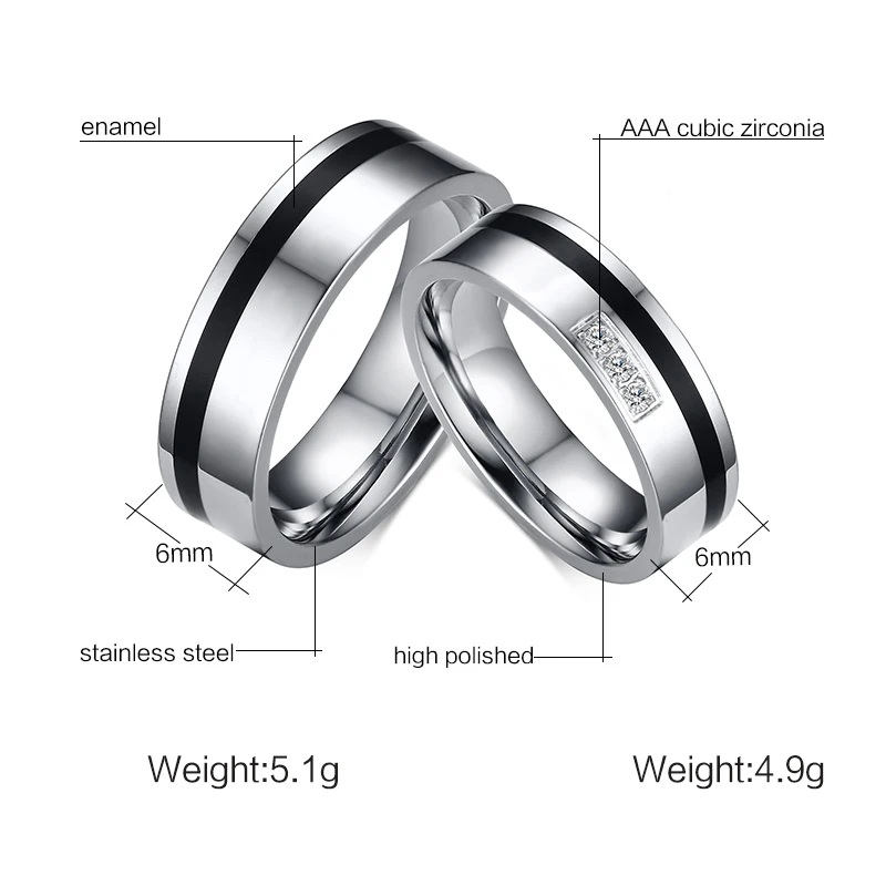 Черные обручальные кольца Vnox для женщин и мужчин модные ювелирные изделия