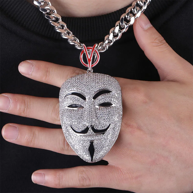 В стиле хип хоп с креплением микро паве ААА CZ камень Bling лед из V for Vendetta подвески в