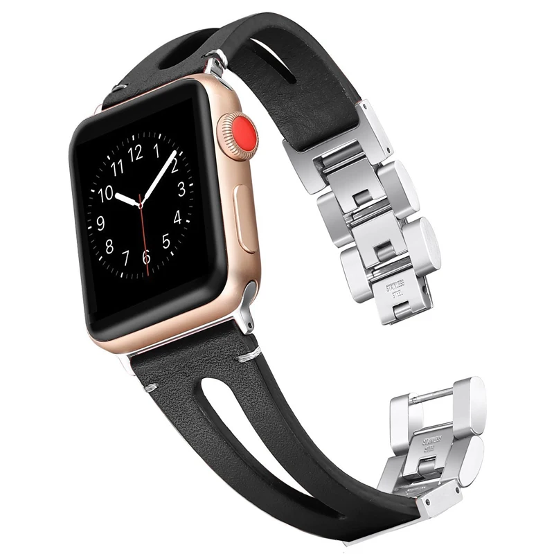 Звеньевой браслет для apple watch 6 band 44 мм 40 42 38 ремешок из натуральной кожи iwatch pulseira