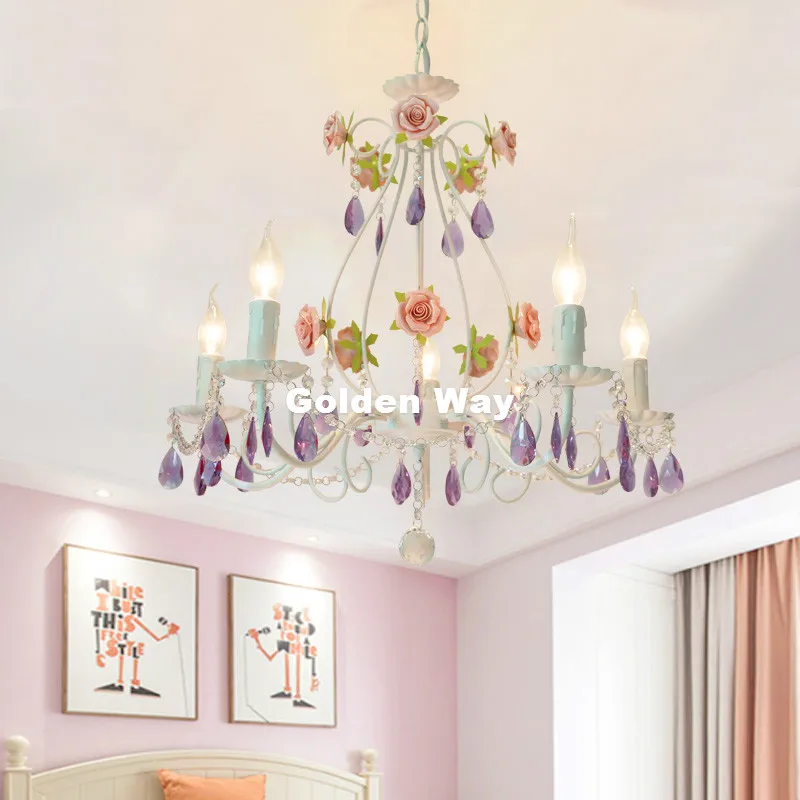 Современная белая европейская люстра лампа Lustre Light 3L/5L/8L розовая роза фиолетовые