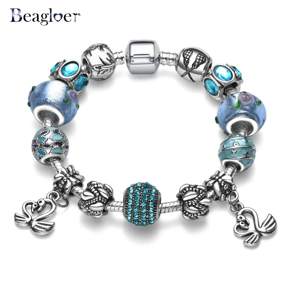 Beagloer цветок животное 925 Модные Серебряные Подвески Браслеты Бусины Подходят