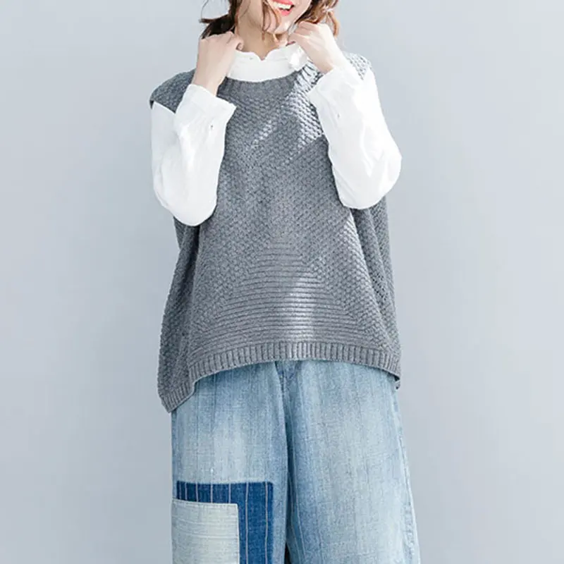 gray WBB4464 XITAO вязаный дикий жилет джокера женский корейский Модный пуловер с круглым вырезом без рукавов однобортный осенний элегантный WBB4464 - Цвет: gray WBB4464