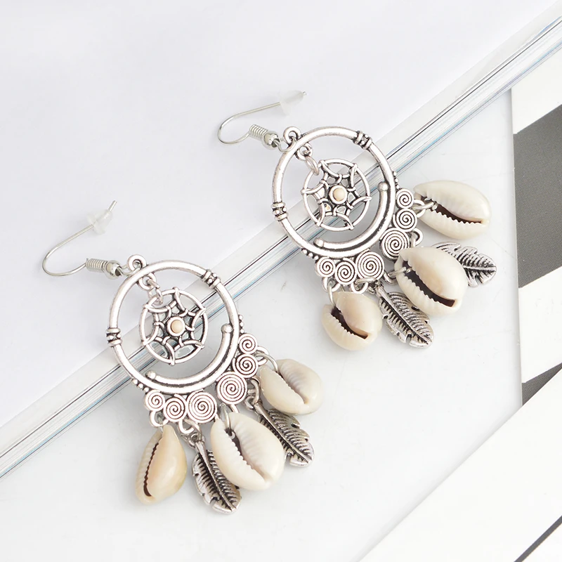 

Miss Zoe Dreamcatcher s feather shell tassels Drop earrings Vintage Bohemian Ethnic Charm ear jewelry Gift for Women girls