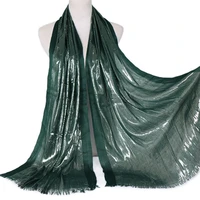 1 pcs plain lurex glitter hijab soft scarf tassel shimmer silver shawl muslim solid color scarves wraps cotton headband 18063cm