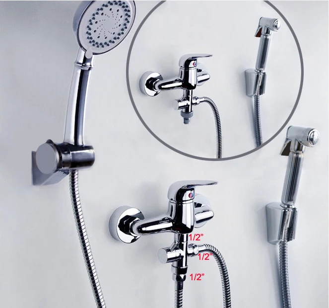 Brass UK 1/2&quot shattaf sprayer Diverters Shower Set faucet Diverte Chrome Plated Free Shipping | Обустройство дома