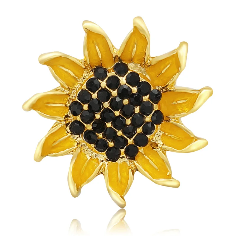 

New KZ1369 Beauty Rhinestone Green Blooming sunflower 18MM snap buttons big style fit snap jewelry wholesale