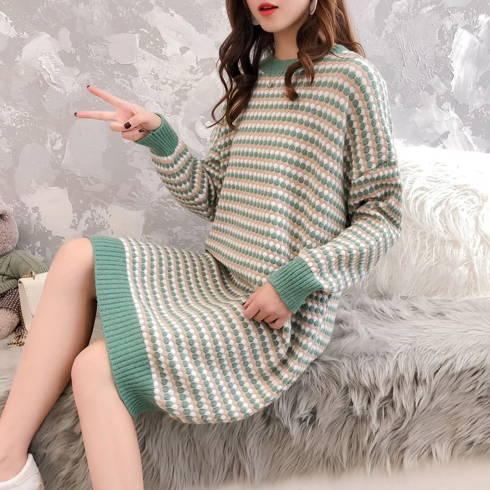 Весна, Осень, вязаный свитер для беременных, женский свободный длинный свитер, платье, Зимний пуловер для беременных, теплые свитера, пуловеры