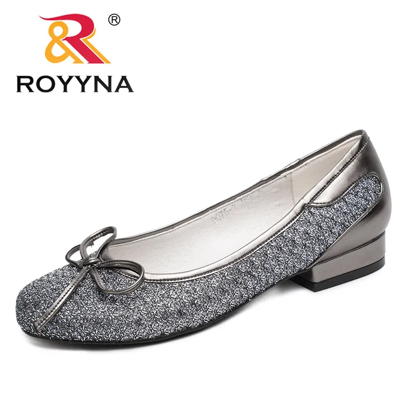 GUN COLOR ROYYNA/Новые модные женские туфли-лодочки женские модельные туфли с бантом женские офисные туфли без застежки женские свадебные туфли с круглым носком - Цвет: GUN COLOR