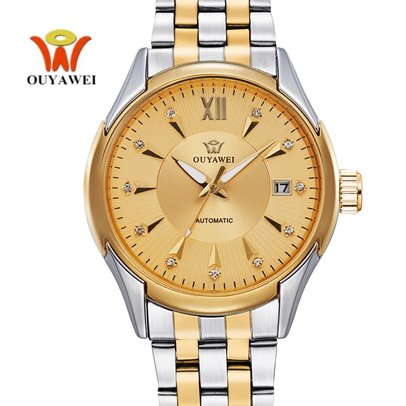 OUYAWEI Золотые механические Автоматические самоходные часы водонепроницаемые