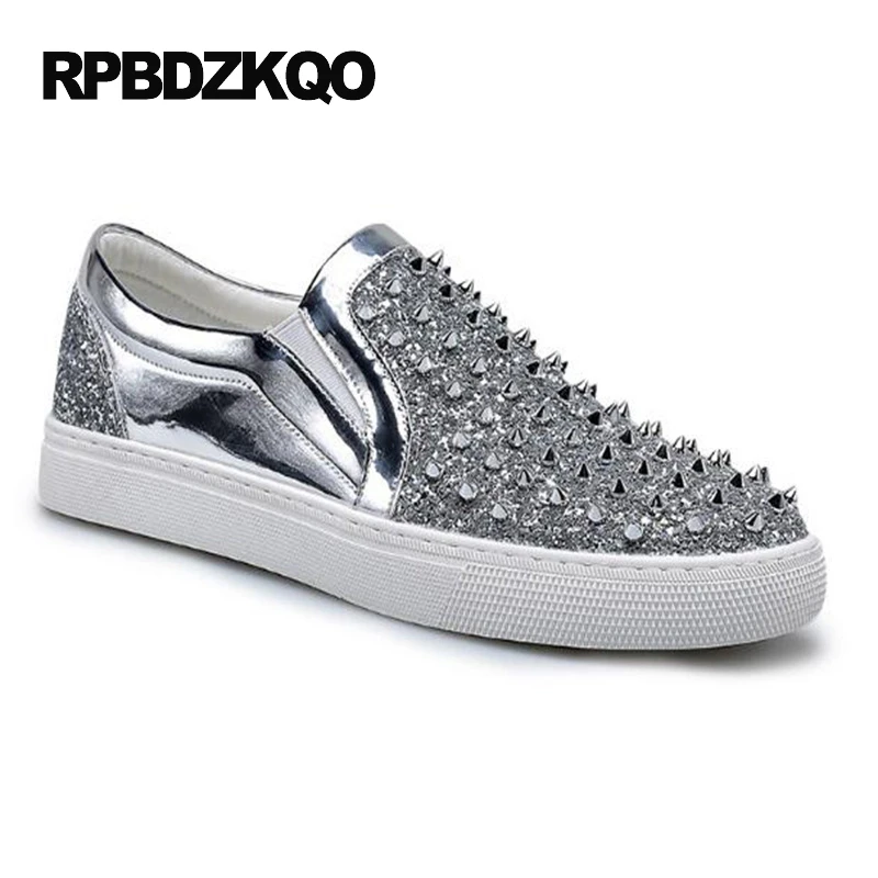 Rivet Glitter Silver Skate Stud Hip Hop Fashion Black Shoes Men Elevator Dandelion Slip On Sneakers Hot Sale Autumn Popular | Обувь