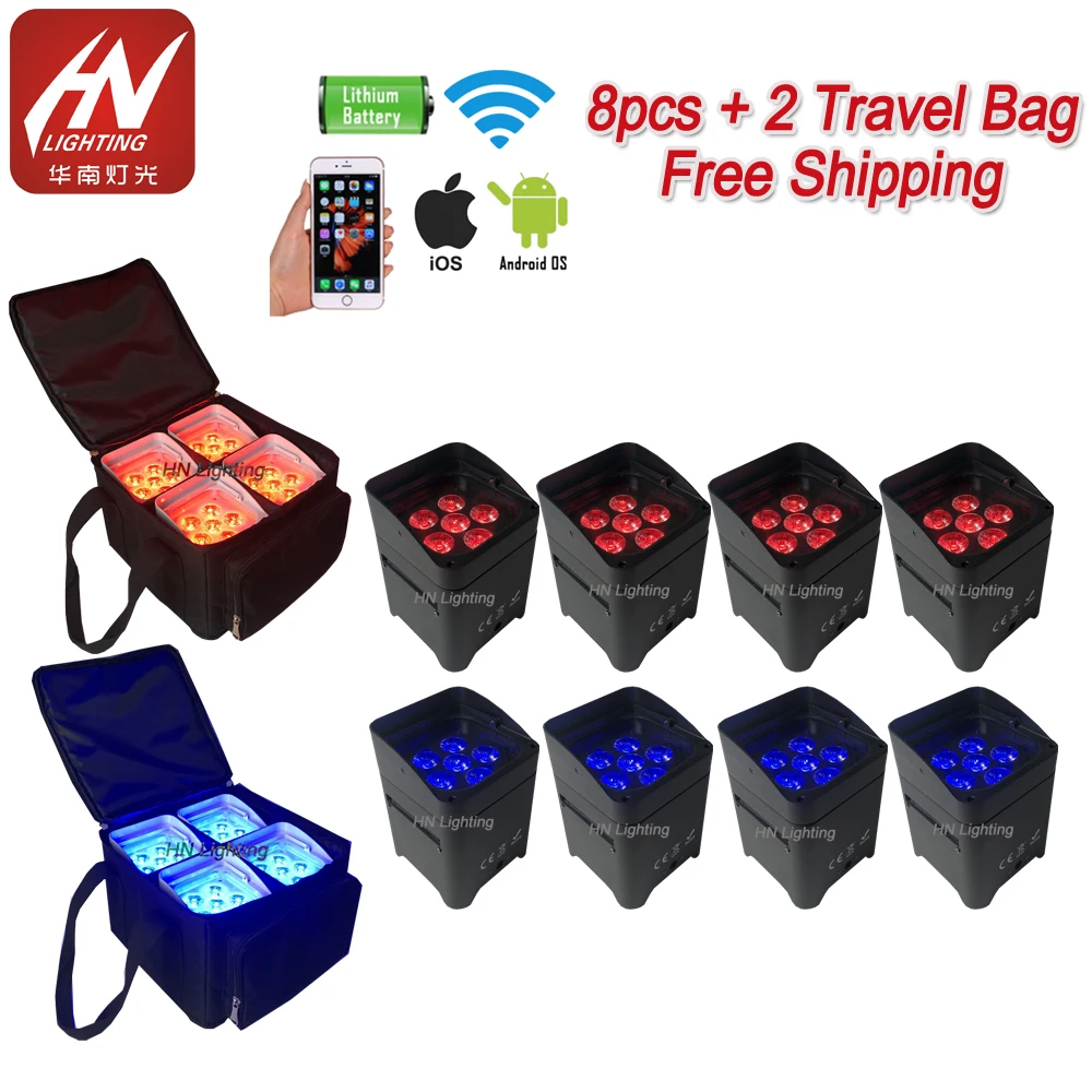 

8pcs with bag DJ Freedom Par Hex-6 RGBWA+UV LED Battery Wireless Uplight for wedding dj disco lights