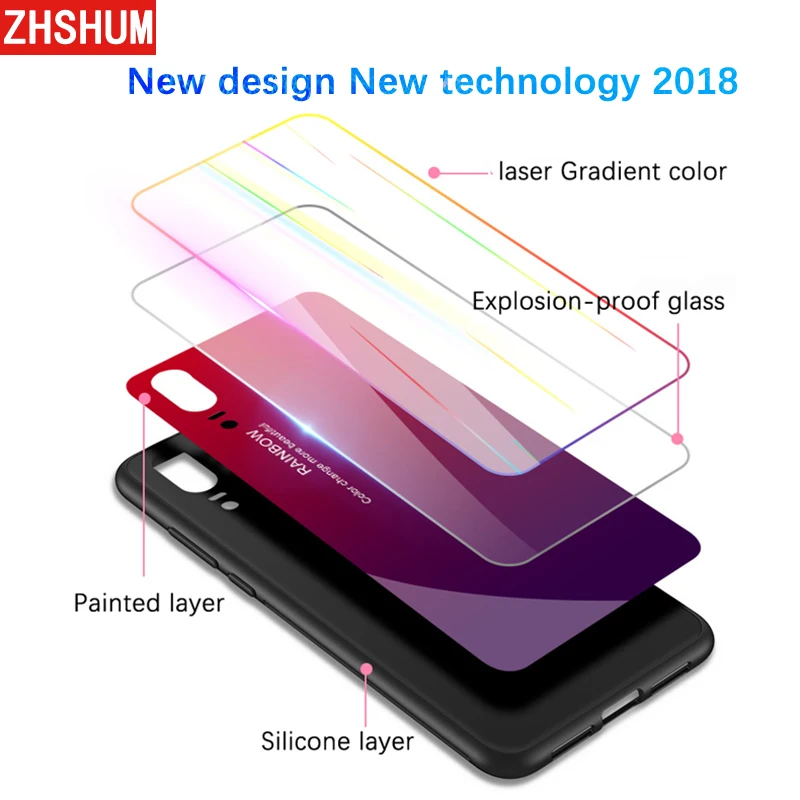 Градиентный цвет чехол из закаленного стекла для huawei P20 Lite Pro бампер 9 H блестящий
