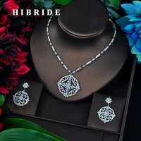 hibride new design round shape pendant necklace set top quality cubic zircon women bridal jewelry set wholesale price n 682