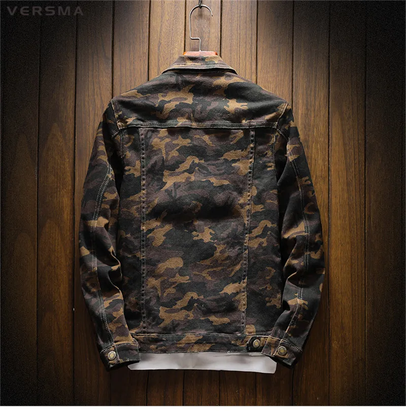 Модная повседневная мужская джинсовая рубашка VERSMA, мужская рубашка Camisa Chemise в Военном Стиле, камуфляжная рубашка, Мужская джинсовая куртка с длинным рукавом, 5XL