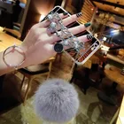 Чехол с жемчужным браслетом цепочкой и лисьим помпоном для iPhone 13 12 11 Pro 8 Plus X Max XR Samsung Galaxy S21 S22 S20 FE Note 20 10 Ultra