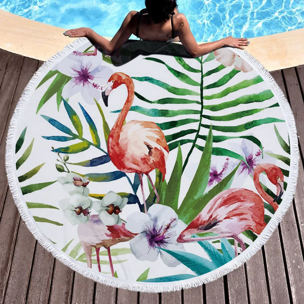 

Printed Tropical Plants Flamingo Round Beach Towel Yoga Mat 150cm Round Microfiber Swimming Towel Adults Serviette De Plage New
