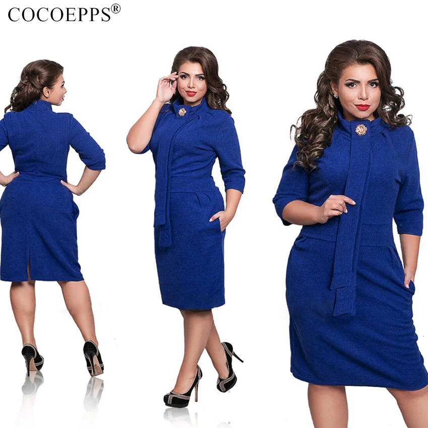 Женское платье COCOEPPS Осеннее теплое большого размера 5XL 6XL офисное зеленое
