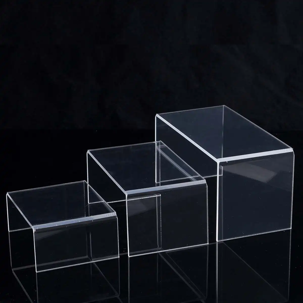 3Pcs Clear Black Acrylic Display Bridges Riser Shelf Plinths Retail Stall Shoe Racks Jewelry Figurines Collection Stand Holder